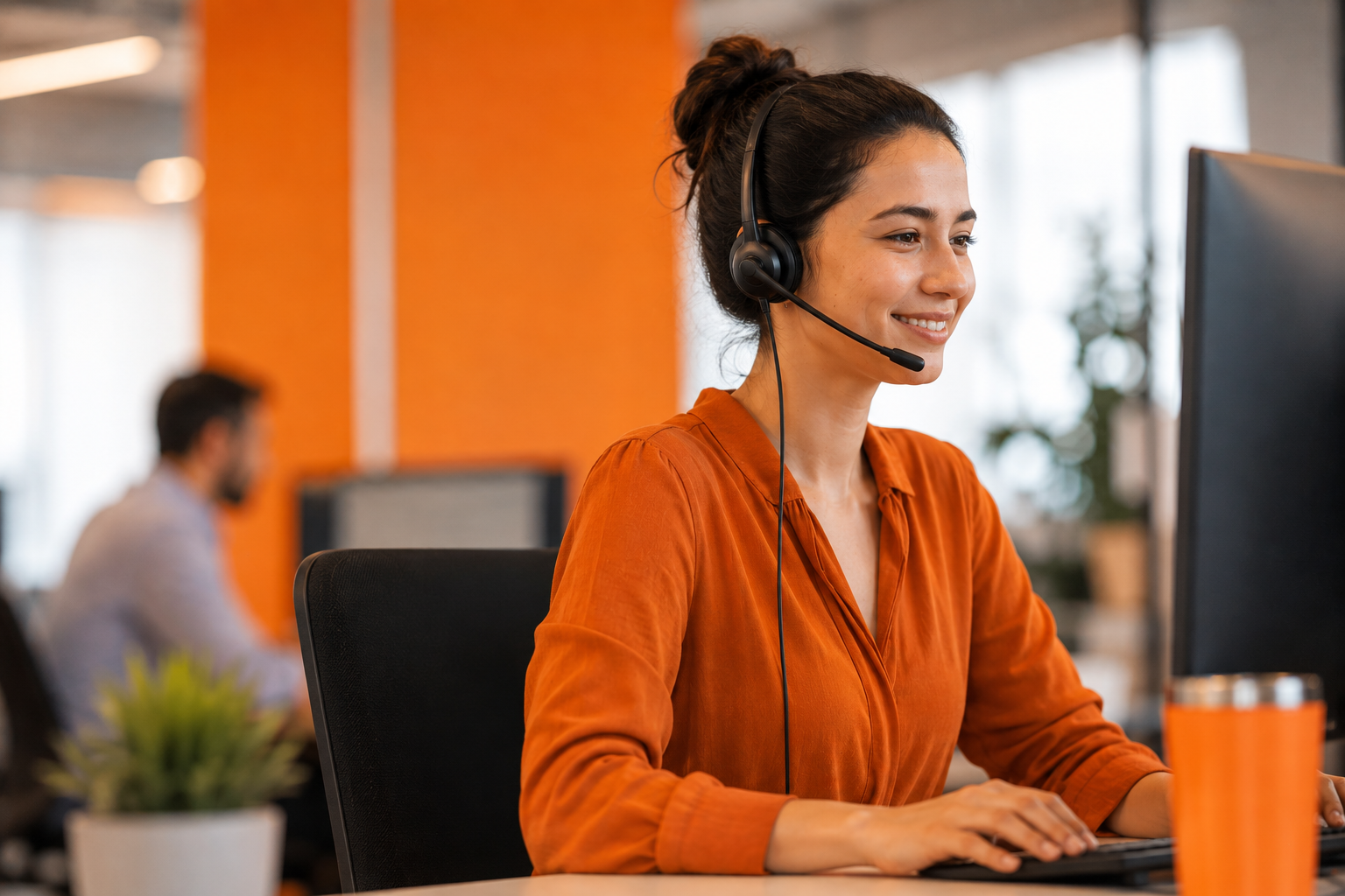 Atendente com headset distribuindo clientes em tempo real na Oba Labs