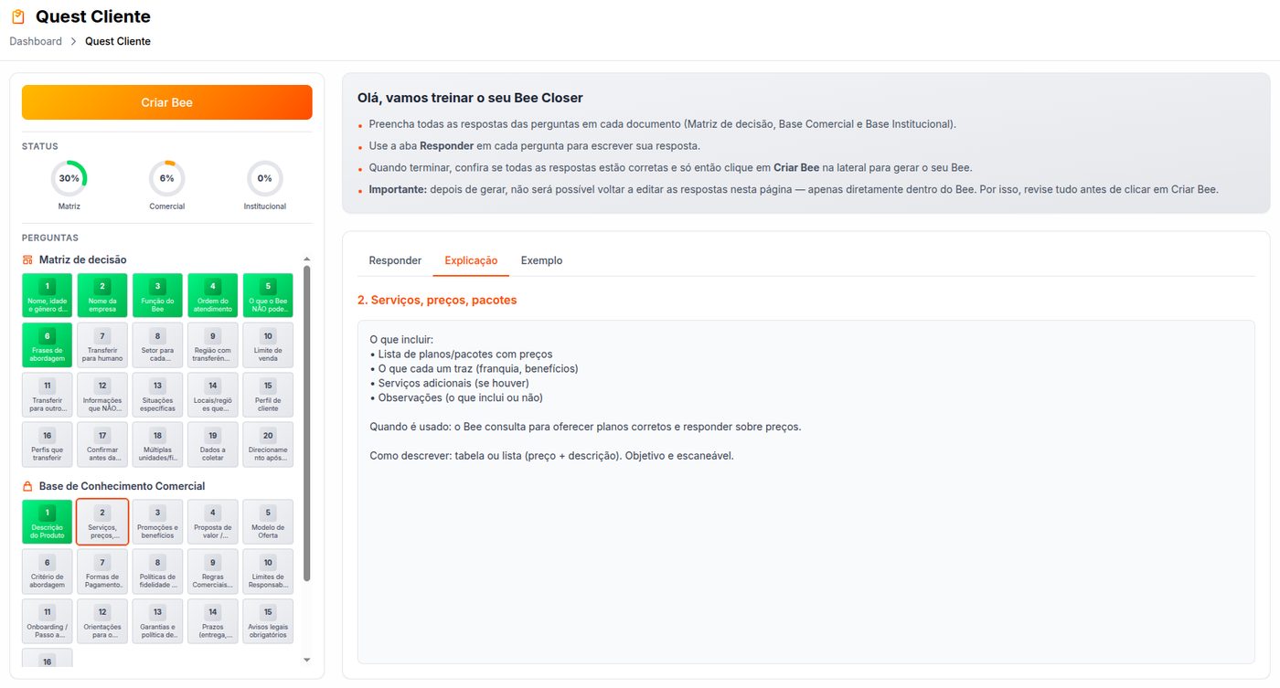 Quest Cliente — Matriz de decisão, Base Comercial e Base Institucional